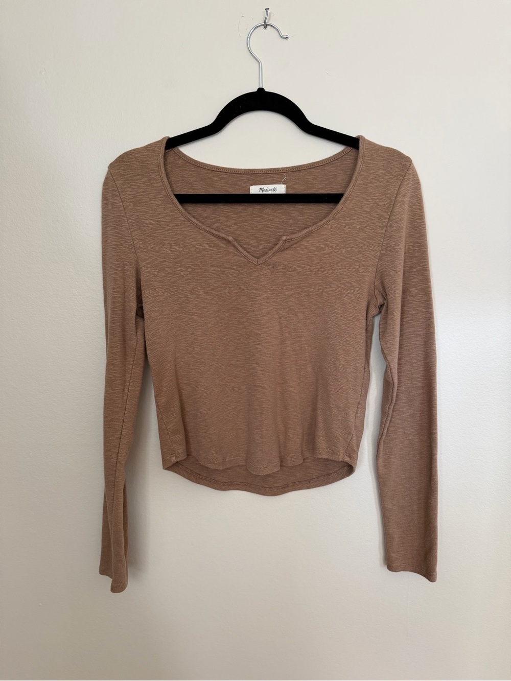 Madewell Long-Sleeve Scoop Neck Top in Taupe Brown